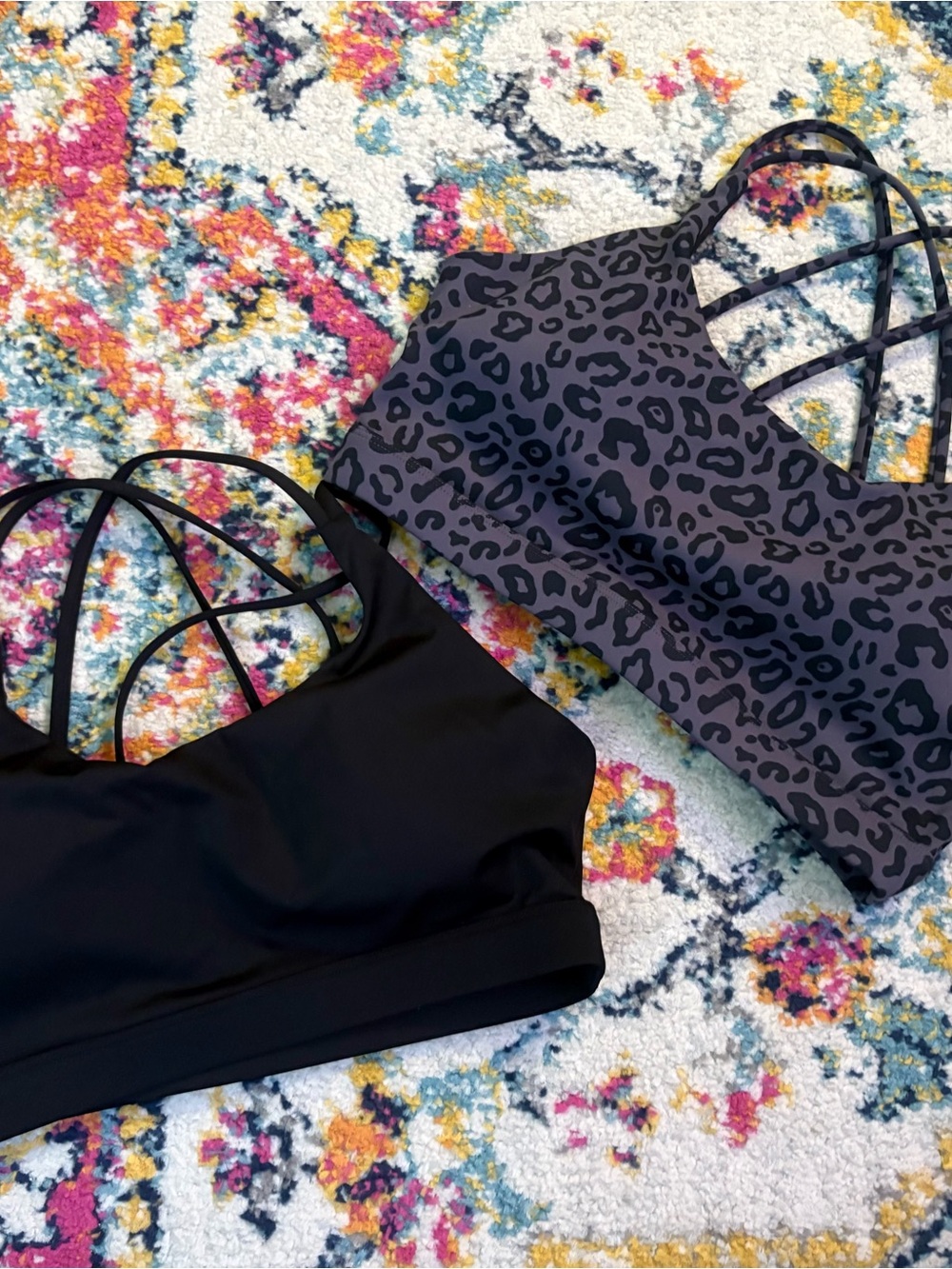 Amazon Black and Charcoal Leopard Print Strappy Sports Bras